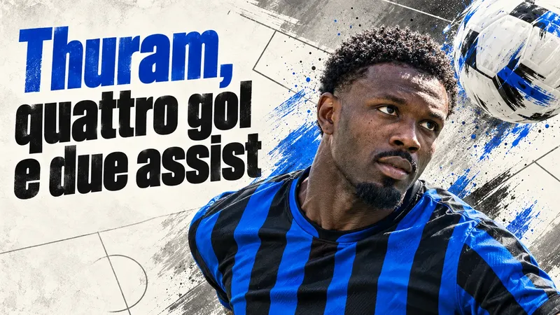 Copertina generata con IA, scritta "Thuram, quattro gol e due assist": Marcus Thuram con la maglia della Francia