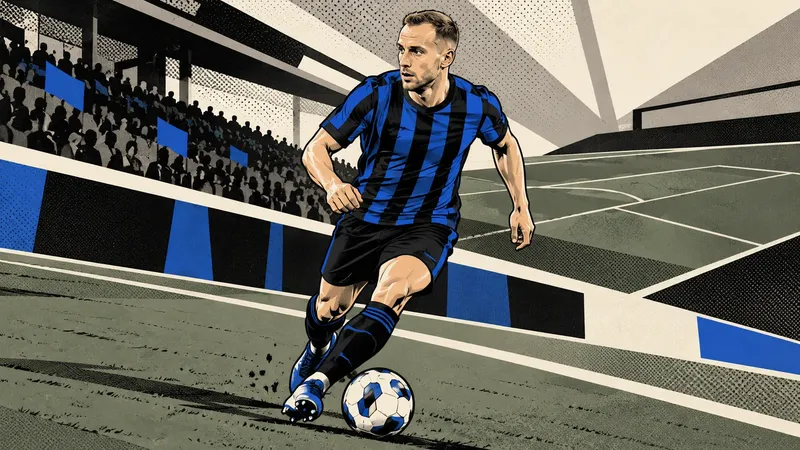 Copertina generata con IA, scritta "Carlos Augusto, favorito sulla fascia": Carlos Augusto con la maglia da riscaldamento dell’Inter